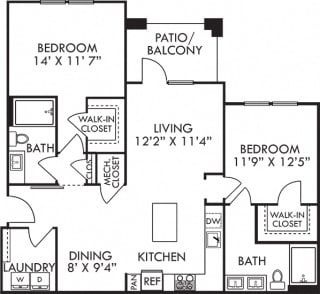 The Bailey The Bailey. 2 bedroom apartment. Kitchen with island open to living/dinning rooms. 2 full bathrooms, double vanity in master. Walk-in closets. Patio/balcony.