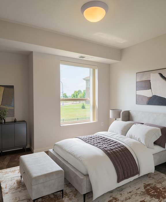 a 3d floor plan of a home with a bedroom and living room