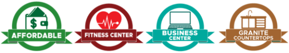 a set of three logos for a fitness center, a business center and a granite countertop