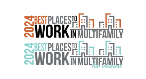 a logo for best places to work in family and work in multi family