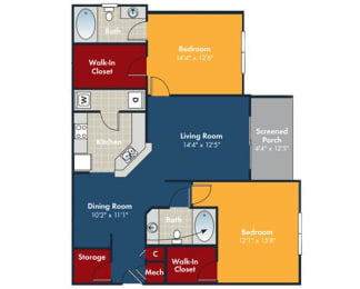 2 bedroom 2 bathroom Stonewater Floorplan at Abberly Chase Apartment Homes by HHHunt, Ridgeland, SC