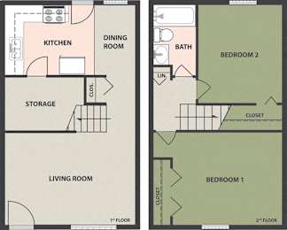  Floor Plan 2-Bedroom, 1-Bath
