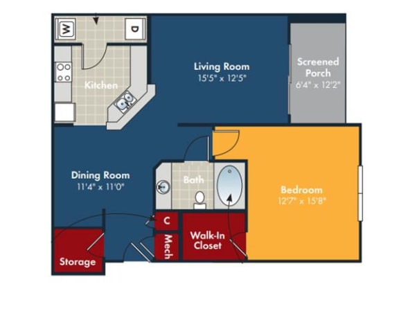 Floor Plan  1 bedroom 1 bathroom Coolgrass Floorplan at Abberly Chase Apartment Homes by HHHunt, Ridgeland