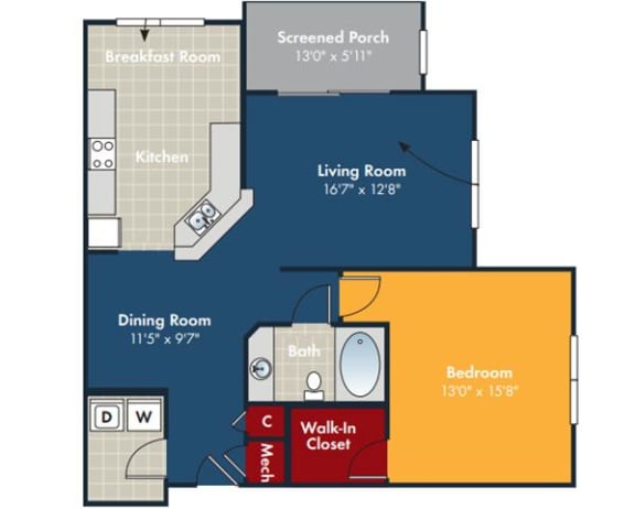 1 bedroom 1 bathroom Coral Floorplan at Abberly Chase Apartment Homes by HHHunt, South Carolina