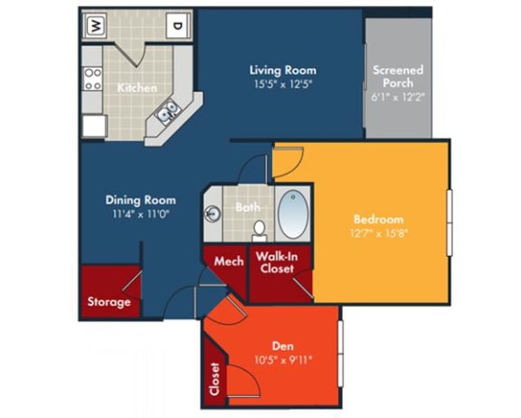 Floor Plan  2 bedroom 1 bathroom Lapis Floorplan at Abberly Chase Apartment Homes by HHHunt, South Carolina, 29936