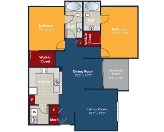2 bedroom 2 bathroom Sunrise Floorplan at Abberly Chase Apartment Homes by HHHunt, Ridgeland, 29936