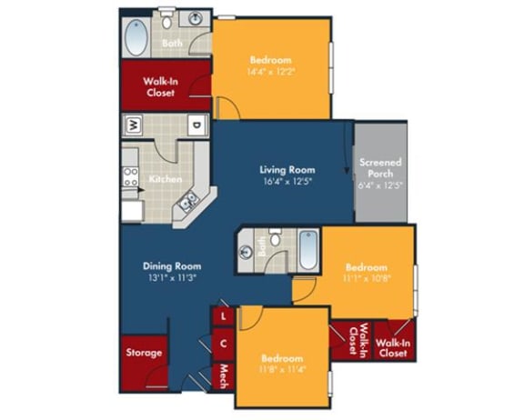 3 bedroom 2 bathroom Vista Floorplan at Abberly Chase Apartment Homes by HHHunt, Ridgeland, South Carolina