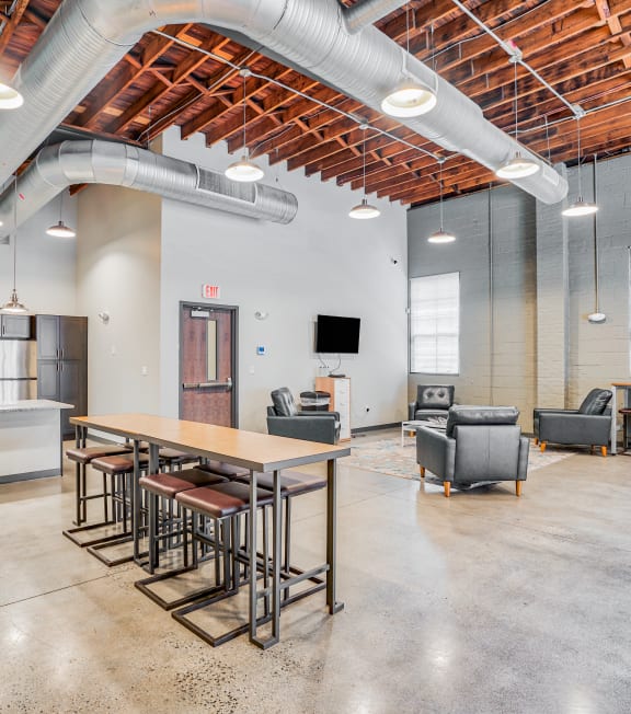 Dining area at Cherry Street Lofts in Bridgeport, CT, 06605