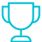 A blue trophy icon on a green background.