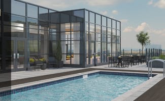 large glass house with a swimming pool at 150 Marketplace, Ottawa, K2J 5R5