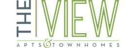 The View and Townhomes logo with a green background.