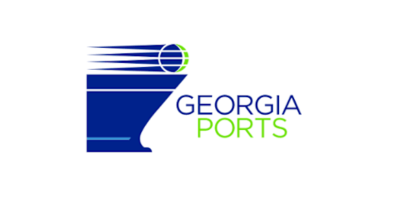 Georgia Ports logo on a blue and green background.
