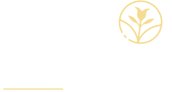 a yellow logo on a beige background