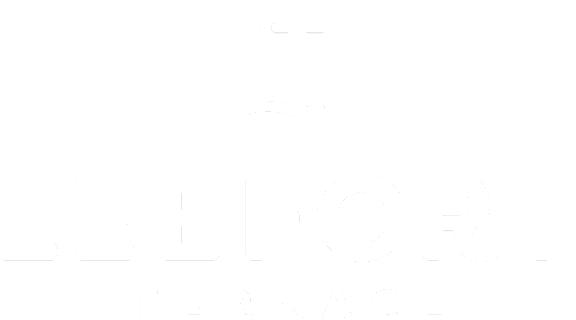 A black and white logo with the words Lee Fort Terrace at Leefort Terrace, Salem, MA