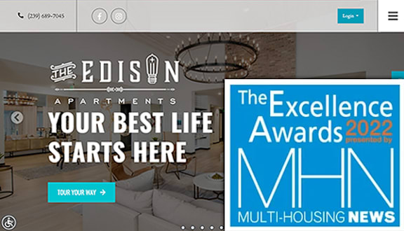 A webpage header for The Sutton at York with a cityscape background and options for residents and applicants.