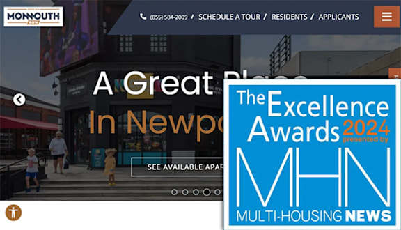A webpage header for The Sutton at York with a cityscape background and options for residents and applicants.