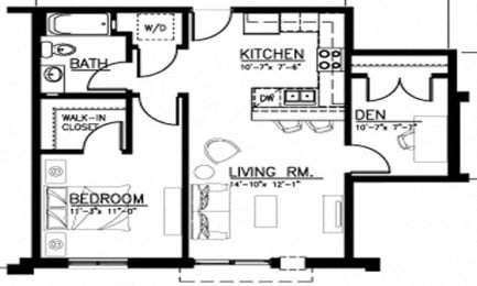  Floor Plan 1 Bedroom 1 Bath +Den
