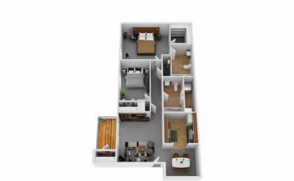 2 Bed 2 Bath Floor Plan at Hilltop Apartments, Cincinnati, Ohio