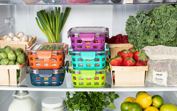 a refrigerator full of fruits and vegetables
