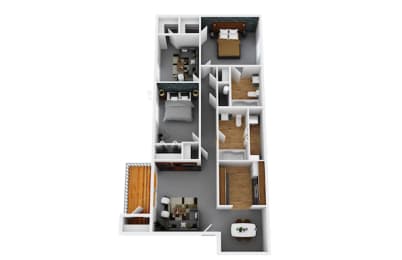 3 Bed 2 Bath Floor Plan at Hilltop Apartments, Cincinnati