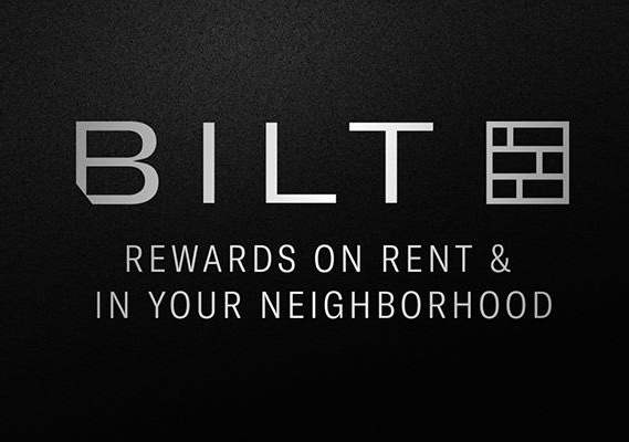 A black background with the word BILT in large white letters and the words "Rewards on rent & in your neighborhood" in smaller white letters below it.