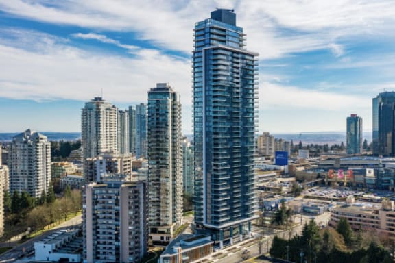 a view of the city with skyscrapers