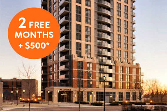 A building with a sign offering 2 free months and $500.