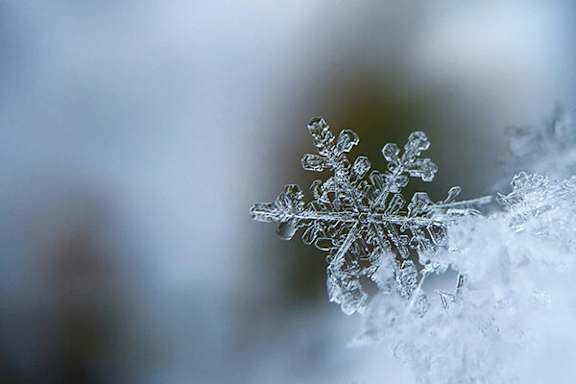 A close up of a snowflake on a surface.