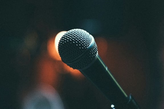 a close up of a microphone on a microphone stand