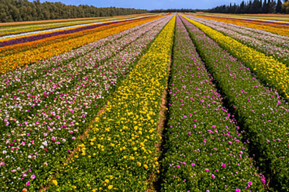 A field of flowers with a variety of colors.