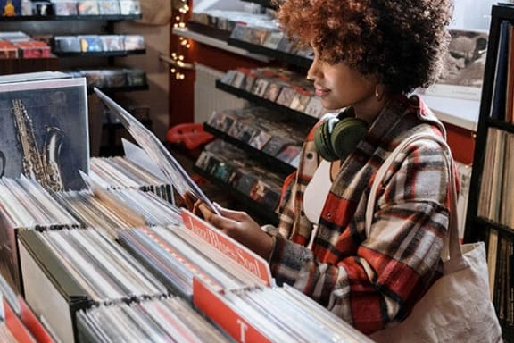music lover browsing in a record store