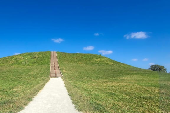 a path leading up the side of a grassy hill