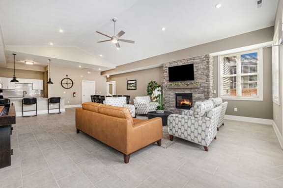 Modern community building with fireplace at Eagle Ridge Apartment Homes, Traverse City, MI 49685