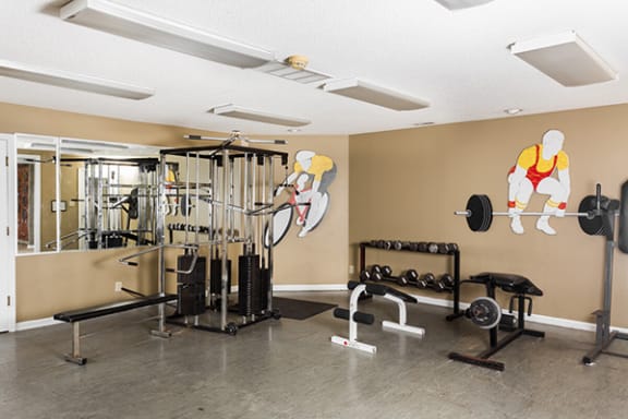 Fitness Center with Weights at Scarborough Lake Apartments, Indiana