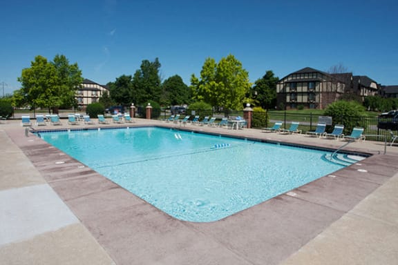 Large Outdoor Swimming Pool with Sundeck at Old Monterey Apartments, Springfield, MO
