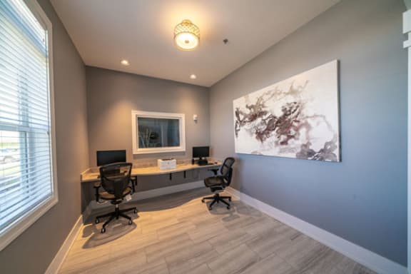Business Center for Residents inside Community Building at The Reserve at Destination Pointe Apartments, Grimes, IA 50111