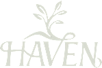 A white background with a grey tree branch and the word "HAVEN" written in grey.