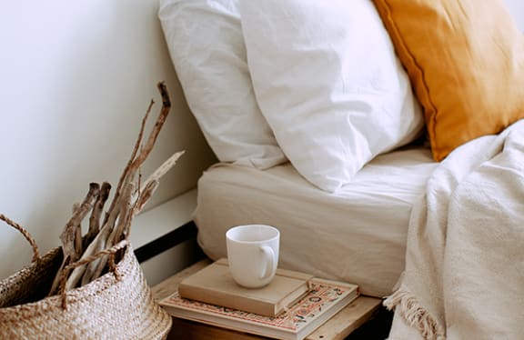 Pillows on a bed with books