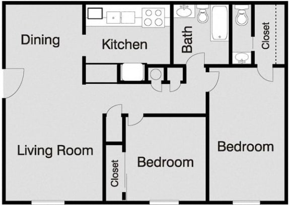 Floor Plan  Clovis Courtyard 2 Bedroom Floorplan