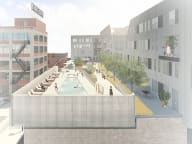 a rendering of a pool in the middle of a city