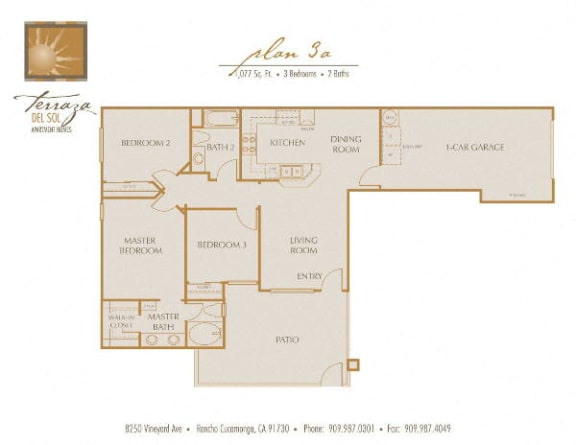 Plan 3A FloorPlan at TERRAZA DEL SOL, Rancho Cucamonga, CA, 91730