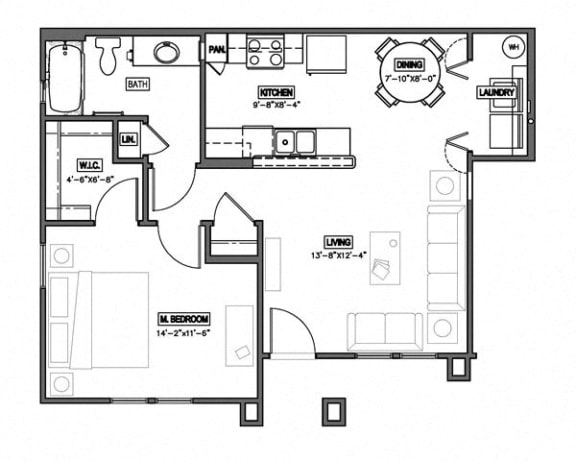 1 Bedroom 1 Bath 2D Floorplan-The Symphony Apartments Phoenix, AZ