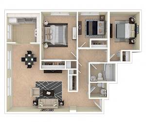 8600 Apartments 3 Bed 1.5 Bath floor plan
