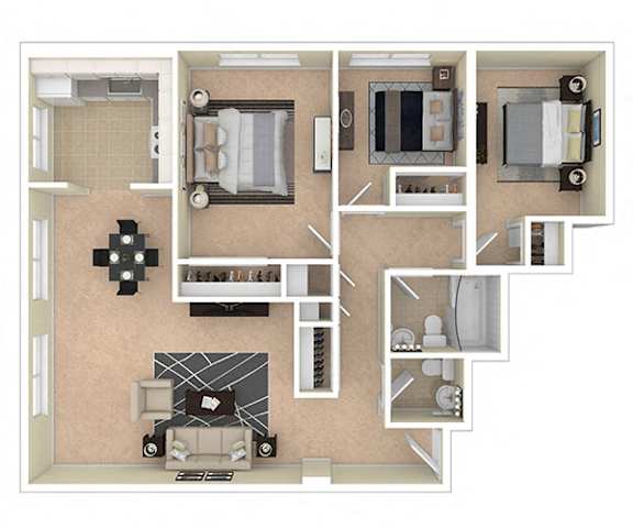 8600 Apartments 3 Bed 1.5 Bath floor plan