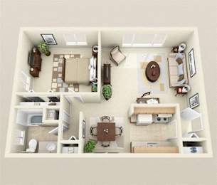  Floor Plan 1 Bedroom + 1 Bath