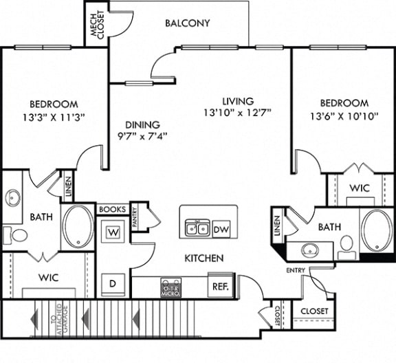 Majestic with Attached Garage 2 bedroom apartment. Kitchen with island open to living & dining rooms. Stairs to garage by kitchen. 2 full bathrooms. Walk-in closet in both bedrooms. Patio/balcony.
