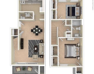 Maplewood Villas 2 Bed 2 Bath floor plan