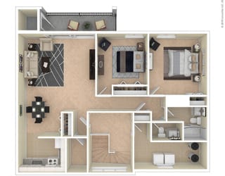 Maplewood Villas 2 Bed 2 Bath floor plan