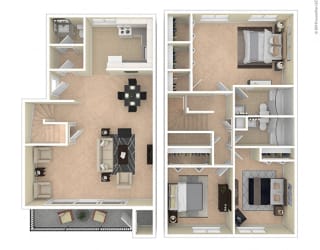 Maplewood Villas 3 Bed 2 Bath floor plan