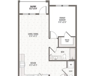 Floor plan of the A3, a one bedroom one bath at 754 SF at Madison Waterford Lakes, Florida, 32826
